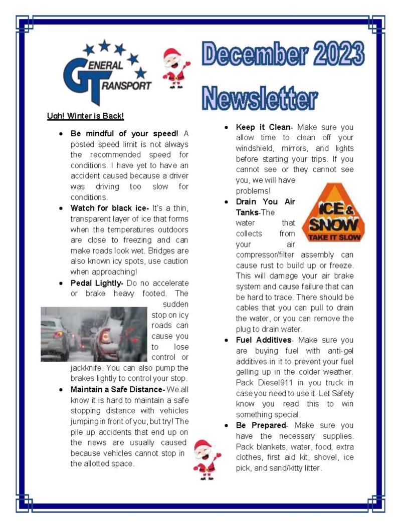 General Transport December 2023 Newsletter
